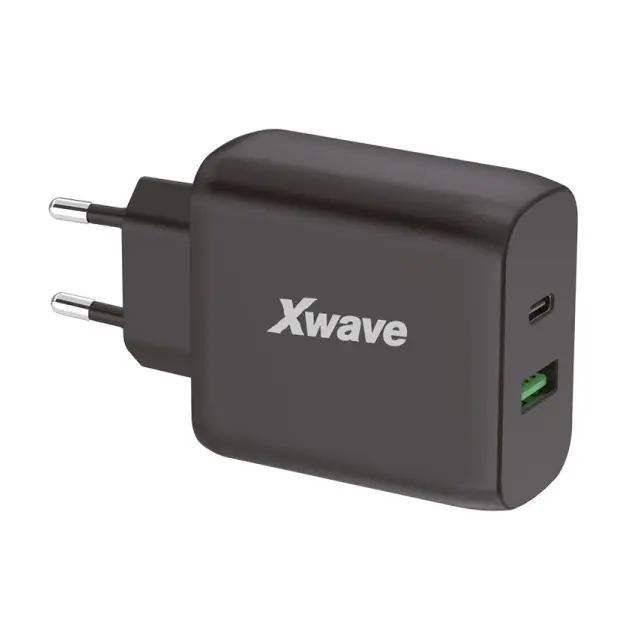 Xwave GaN ultra-brzi punjač GaN65W-AC, 65W, USB-A + USB-C, Za mobilne i tablete, Crni