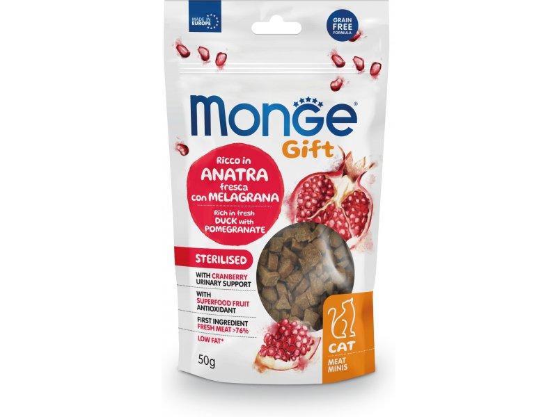 MONGE Poslastice za mačke sa ukusom pačetine i nara Meat Minis Sterilised, 50g