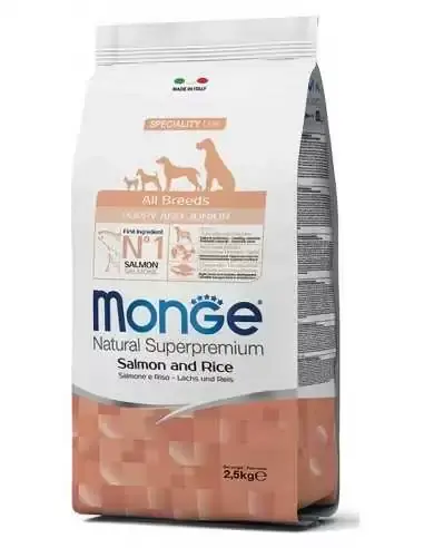 MONGE  Hrana za zdrav razvoj psa All Breeds Puppy and Junior Salmon & Rice, 2.5kg