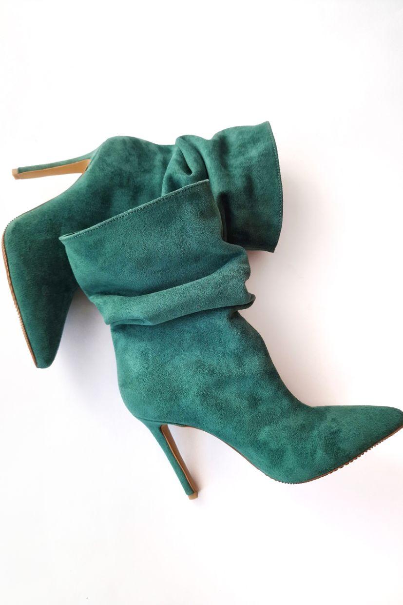 Ženske kratke čizme sa naborima, Zelene