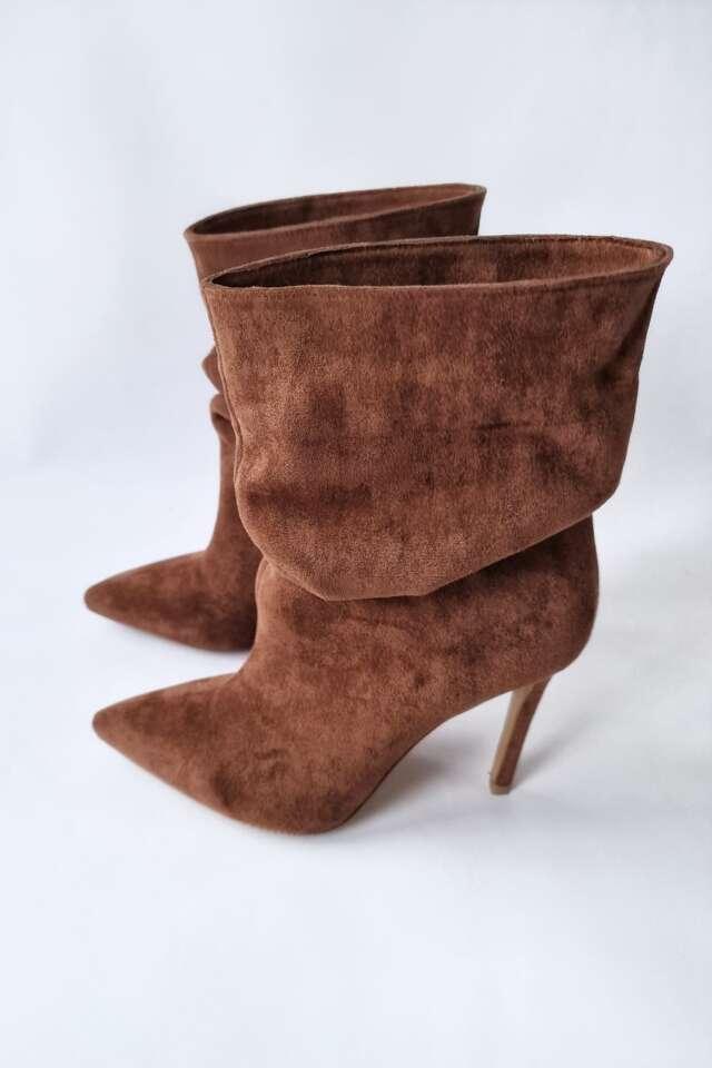 Ženske kratke čizme sa naborima, Braon