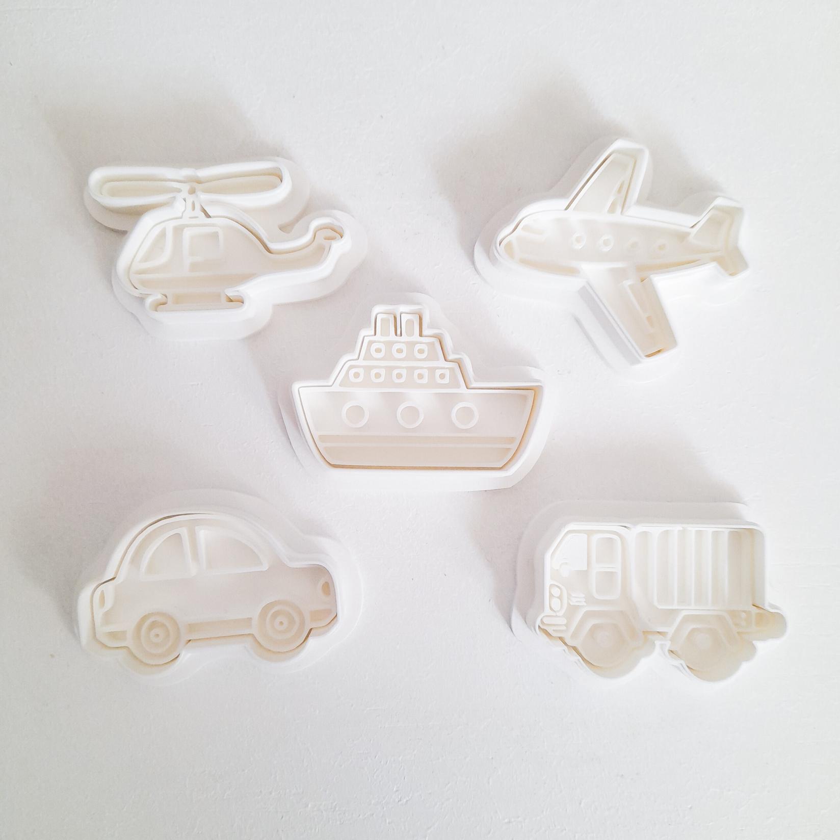 KREATIVNI SLATKIŠI Set modli za kolače Vozila, 5 komada, Beli