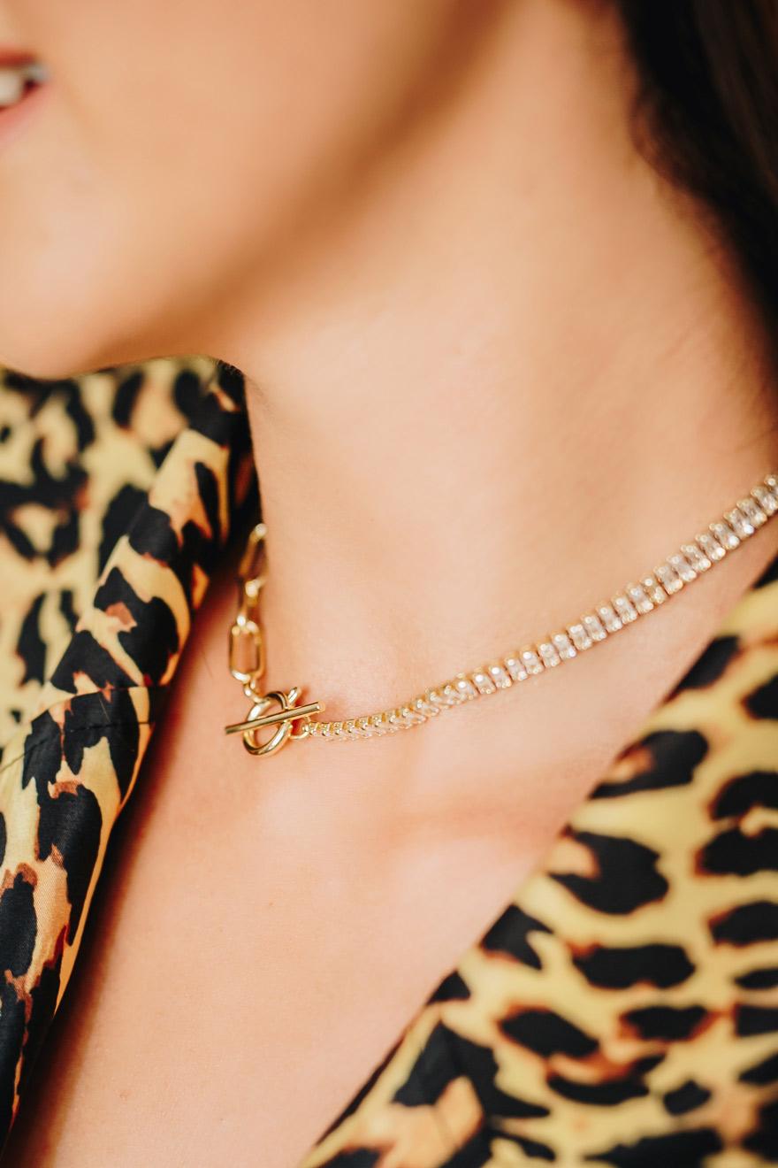 Ženska ogrlica sa cirkonima, Zlatna boja