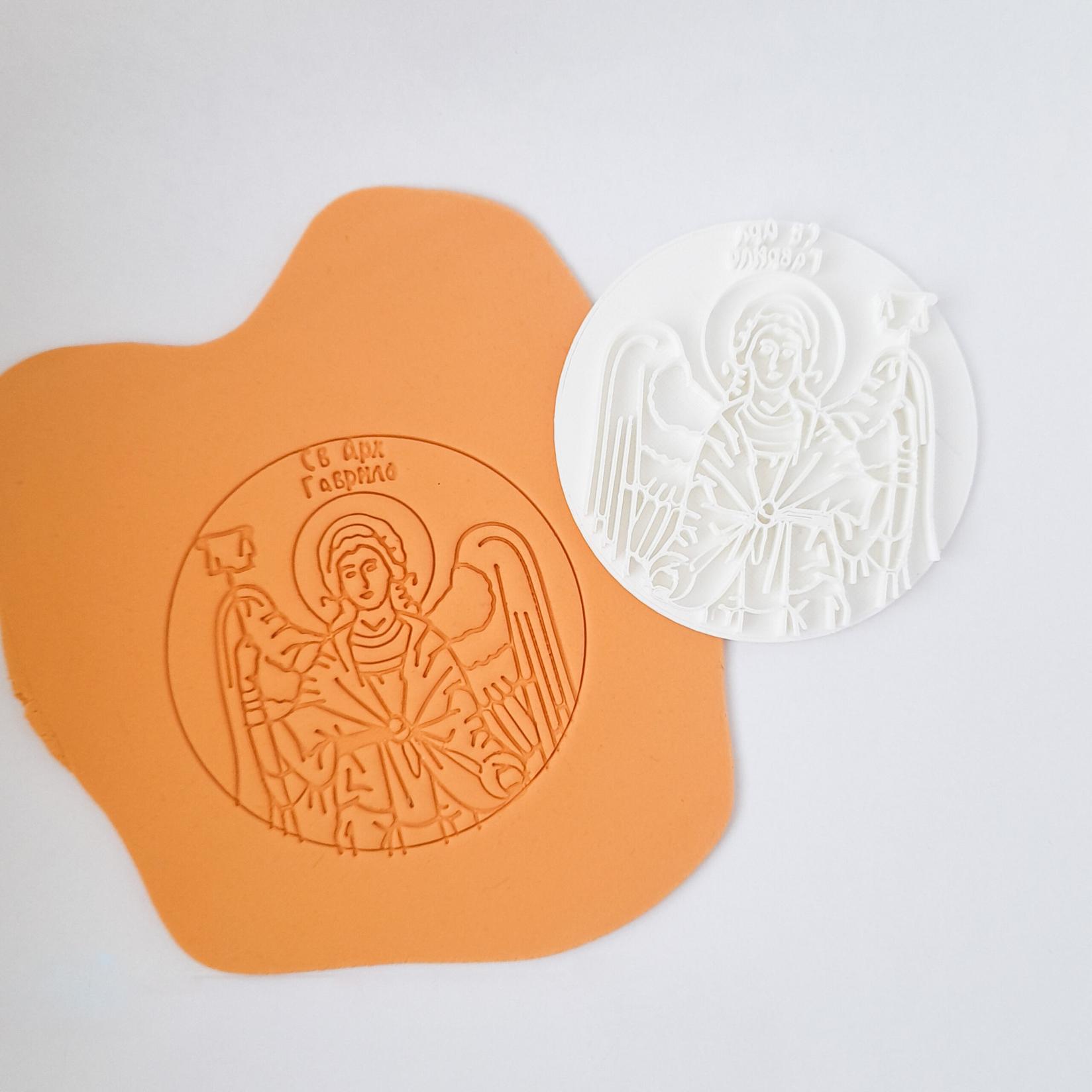 KREATIVNI SLATKIŠI Pečat ikone Sveti Arhangel Gavrilo, Bez sekača, 8 cm, Beli