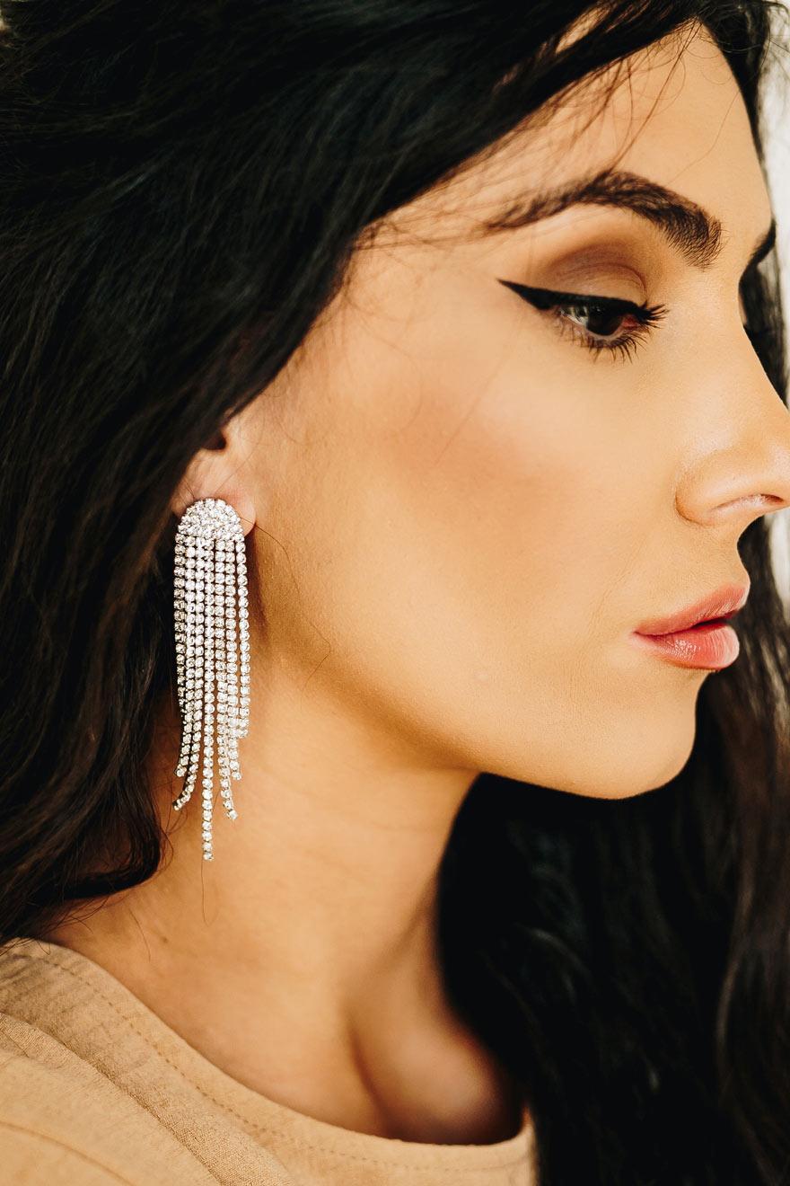 Ženske minđuše sa cirkonima, Srebrna boja