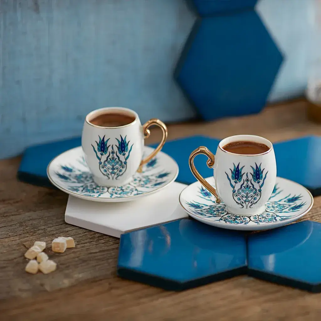 Karaca Set šolja sa tacnicama za espreso i tursku kafu Iznik, 2 komada