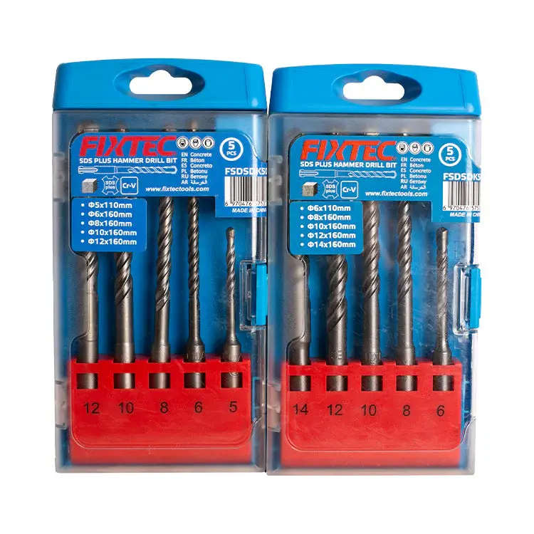 Fixtec Set SDS+ burgija za udarnu bušilicu, 6-14mm, Sa kutijom, 5 komada