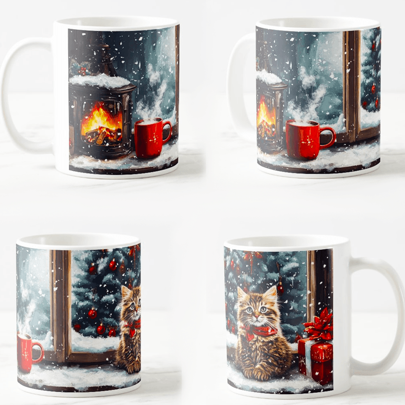 Keramička šolja Nova godina i maca, 330ml, Višebojna