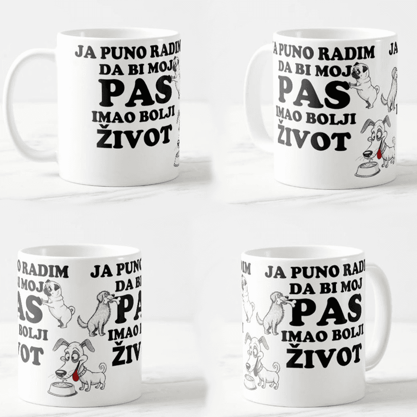 Keramička šolja Srećan pas, 330ml, Bela