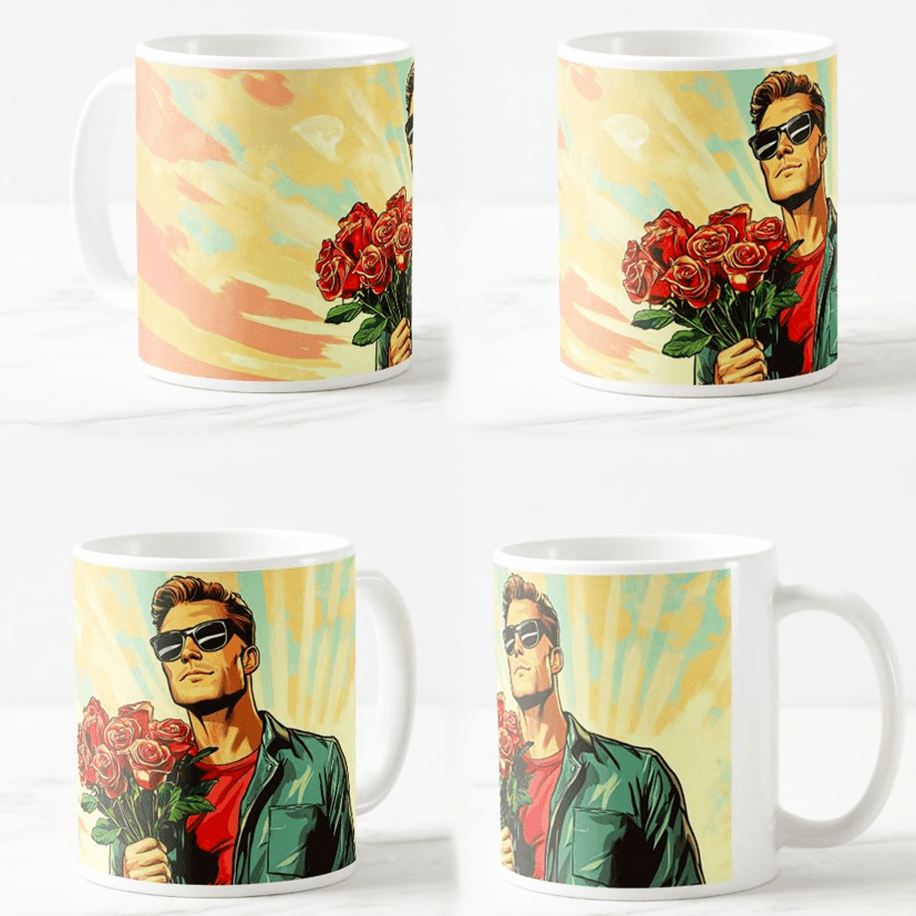 Keramička šolja Muškarac sa cvećem, 330ml, Višebojna