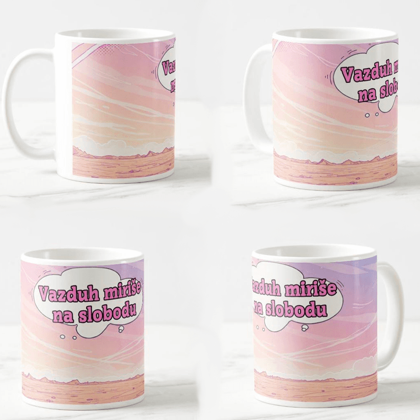 Keramička šolja Vazduh miriše na slobodu, 330ml, Roze