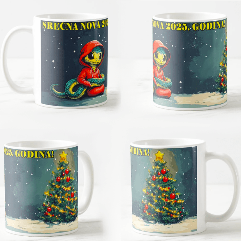 Keramička šolja Nova godina i zmaj, 330ml, Višebojna