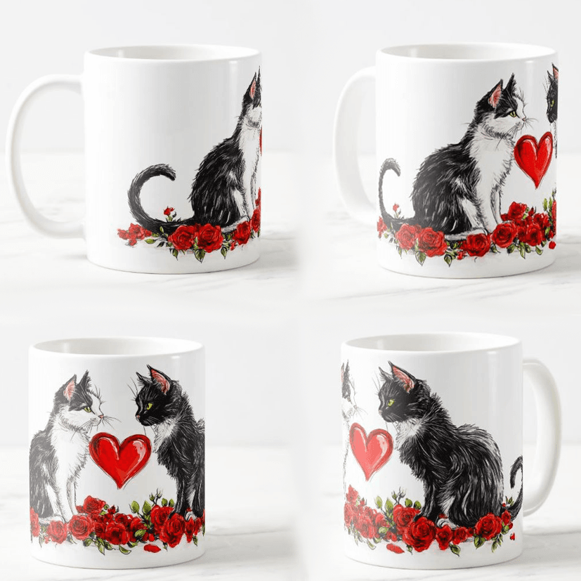 Keramička šolja Zaljubljeni mačići, 330ml, Višebojna