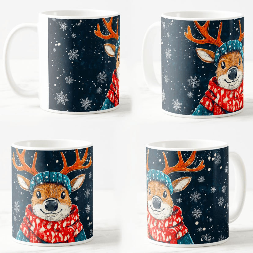 Keramička šolja Novogodišnji irvas, 330ml, Višebojna