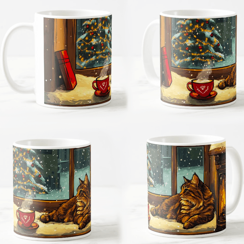 Keramička šolja Nova godina i mačka, 330ml, Višebojna