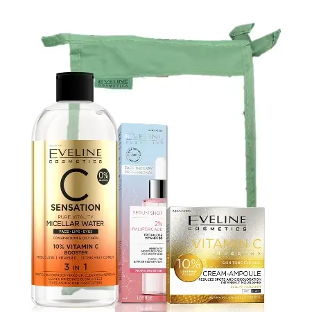 Eveline Ženski set Face Care, Micelarna voda Facemed sa 10% vitaminom C, 400ml + Krema za lice sa vitaminom C, 50ml + Serum za hidrataciju, 30ml