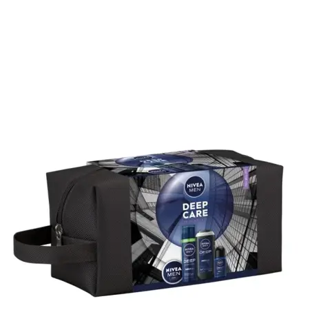 Nivea Muški set Deep Care, Pena za brijanje 200 ml + Univerzalna krema 75 ml + Gel za tuširanje 3In1 250 ml+ Roll-on 50 ml + Neseser