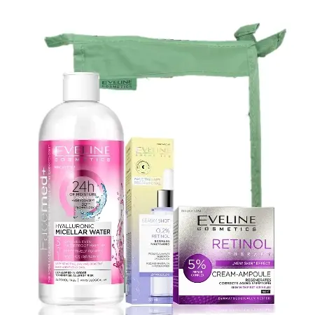 Eveline Ženski set Face Care, Micelarna voda Facemed Hyuaronic, 400ml + Krema za lice sa retinolom, 50ml + Serum proti bora, 30ml