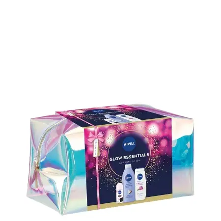 Nivea Ženski set Glow Essentials, Gel za tuširanje 250 ml + Mleko za telo 400 ml + Roll-on 50 ml i Neseser