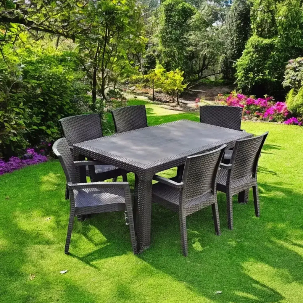 Bimas Baštenski set Mewalli, 6 stolica i sto 90 x 150 cm, Braon