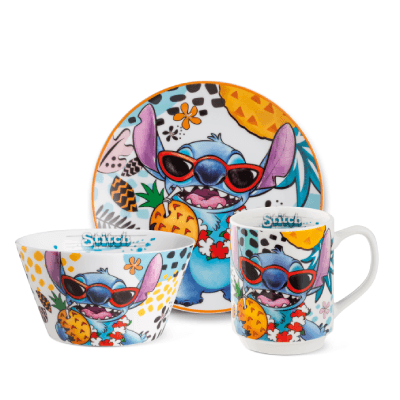 Egan Italy Set Činija, šolja i tanjir za doručak Lilo and Stitch, Beli