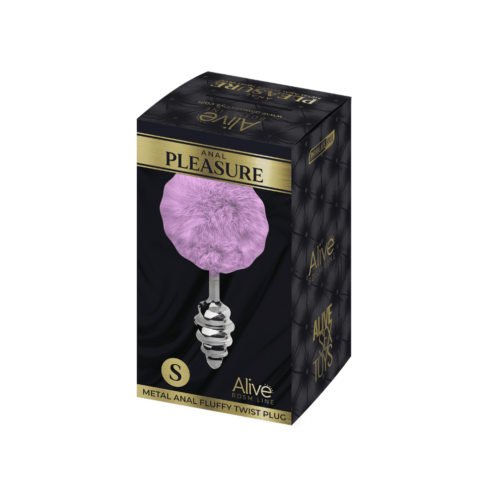 Alive Analna kupa Metal Anal Fluffy Twist Plug S, 7cm, Sivo-roze