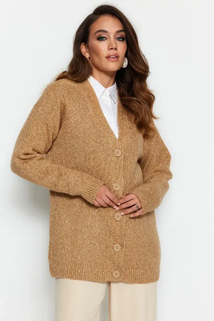 Trendyol Modest Ženski kardigan Tctaw22Hi0397, Smeđi