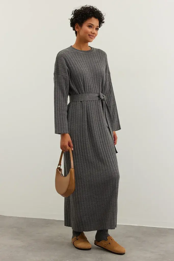 Trendyol Modest Ženska haljina Tctaw24Eb00008, Tamnosiva