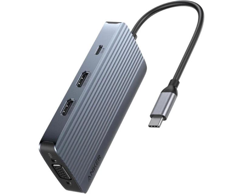 Anker Doking stanica 8u1, USB-C Data Hub, Triple Display, PD 85W, Sivi