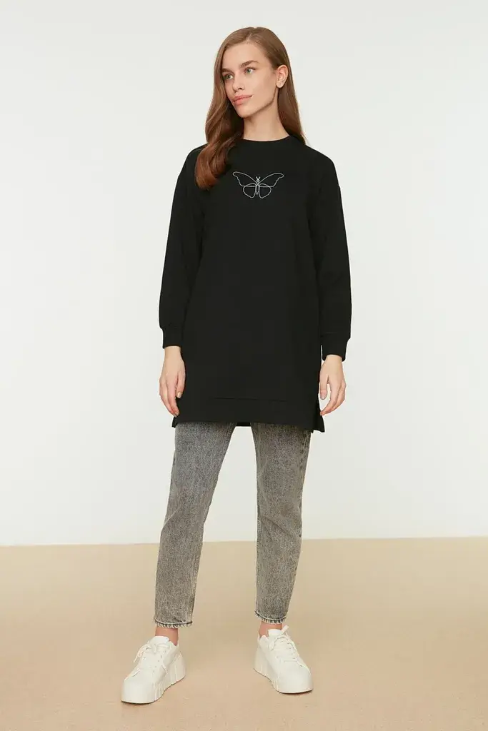 Trendyol Modest Ženski duks Tctaw22Tw0193, Crni