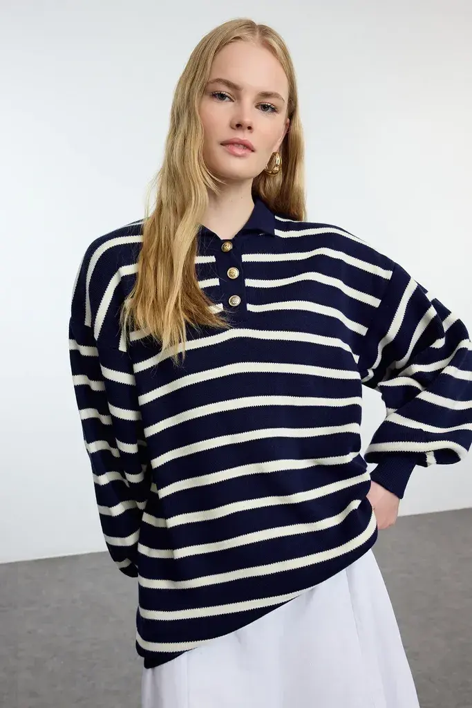 Trendyol Modest Ženski džemper Tctaw25Ak00010, Tamnoplavi