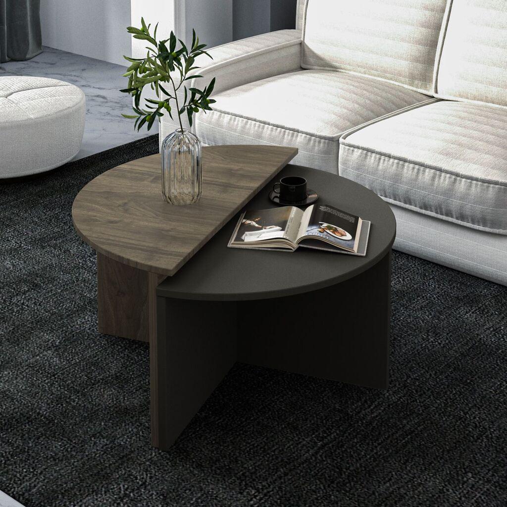 Hanah Home Set klub stolova Dolunay, 70x51.8x38 cm, 2 dela, Antracit-boje oraha
