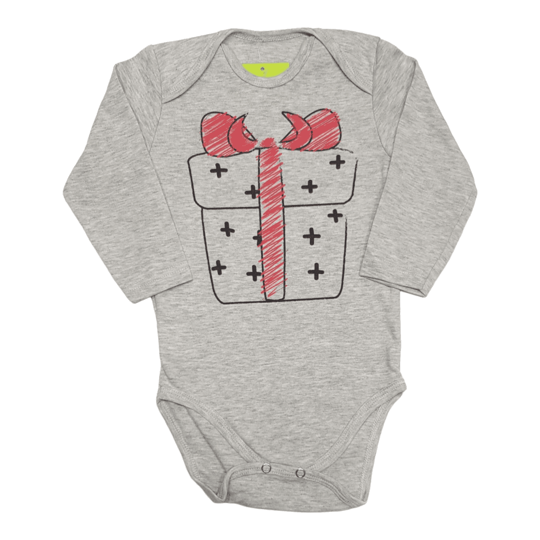 KIKO CLUB Bodi za bebe dugih rukava Poklon, Sivi