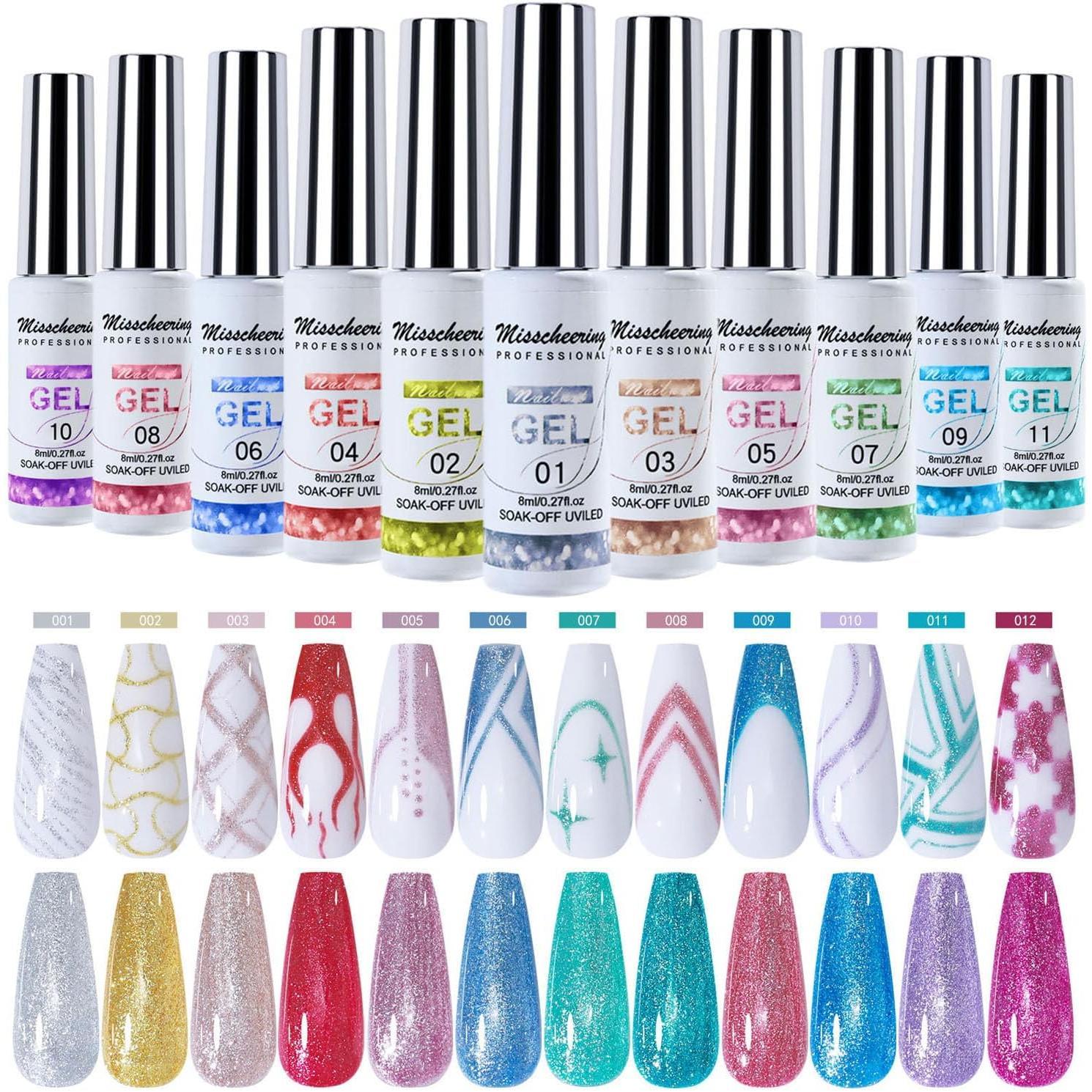 MISSCHEERING Gel za nail art, 8 ml, 12 komada