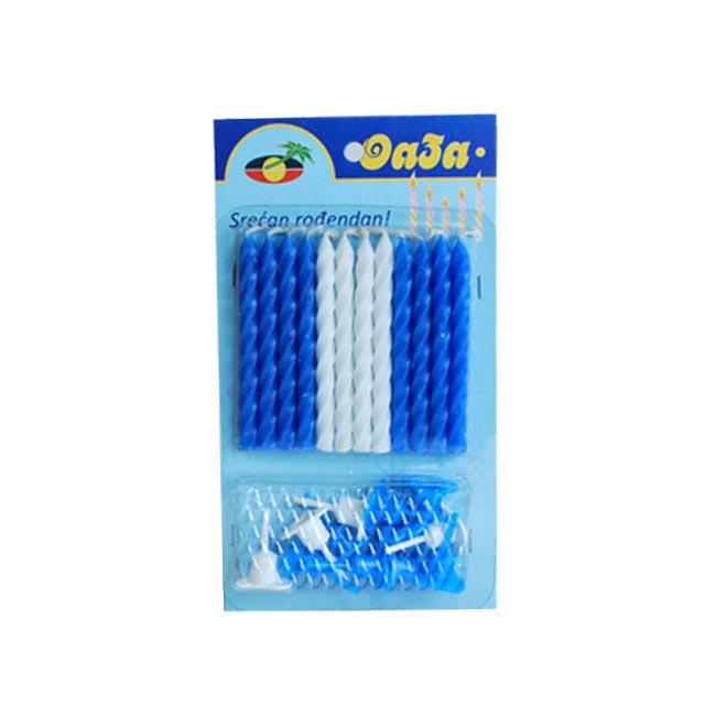 Oaza party Svećice za tortu, Klasik, 12 komada, Plavo-bele