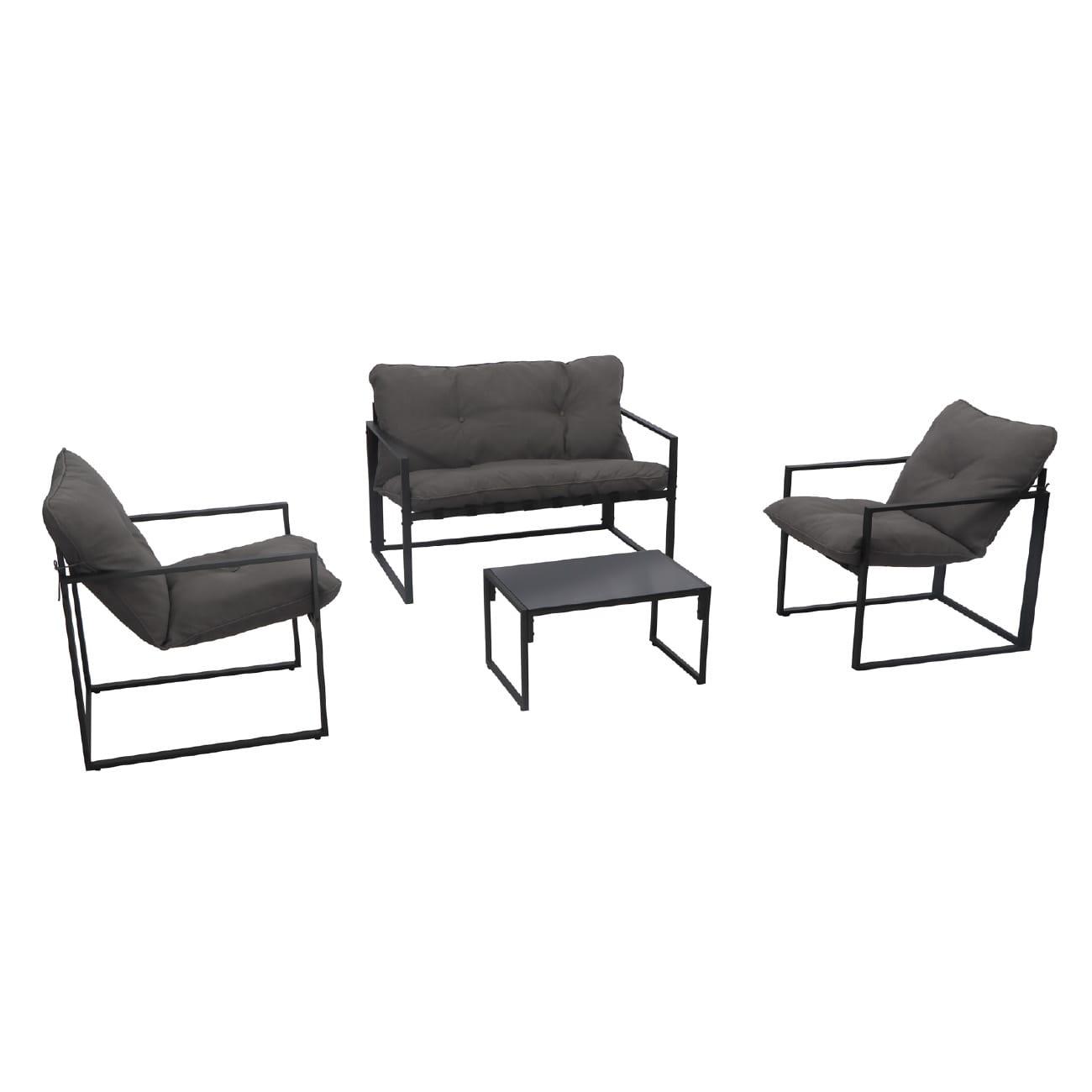 Aranea - Baštenski nameštaј Baštenska garnitura, 4 dela, Čelik i PE, Siva