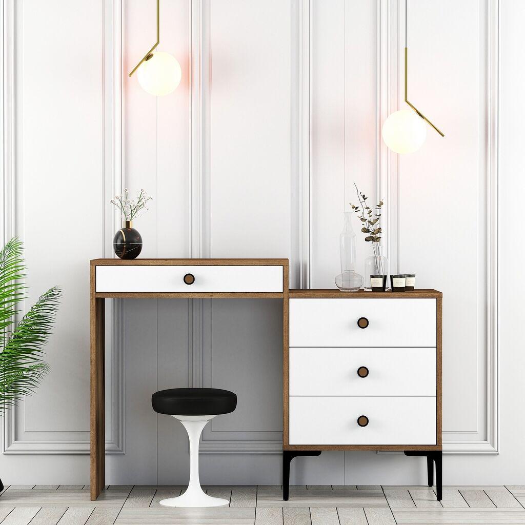 Hanah Home Sto za šminkanje Lizbon 551, 124x84.7x40 cm, Orah-beli