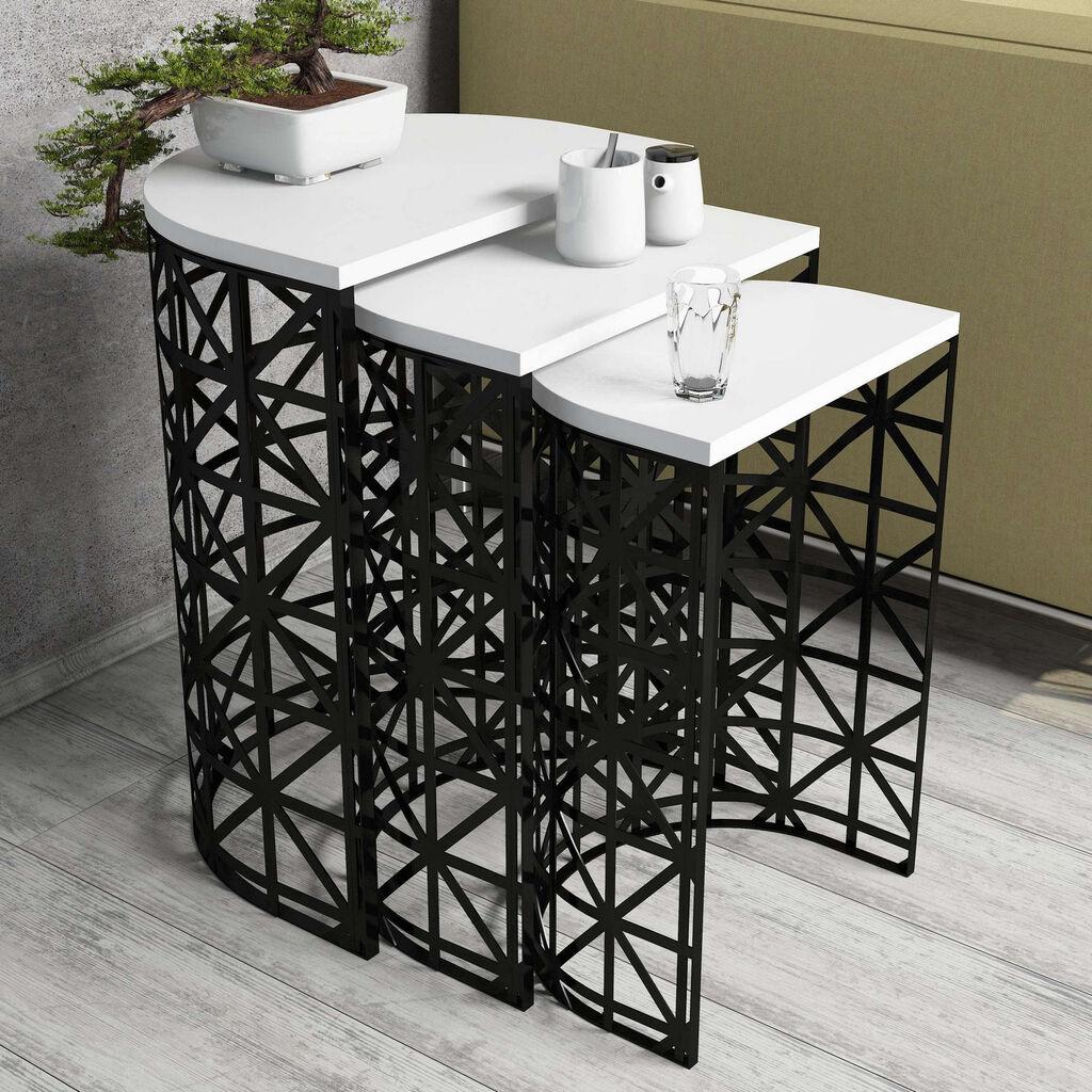Hanah Home Set klub stočića Stil Metal Ferforje, 3 komada, Beli