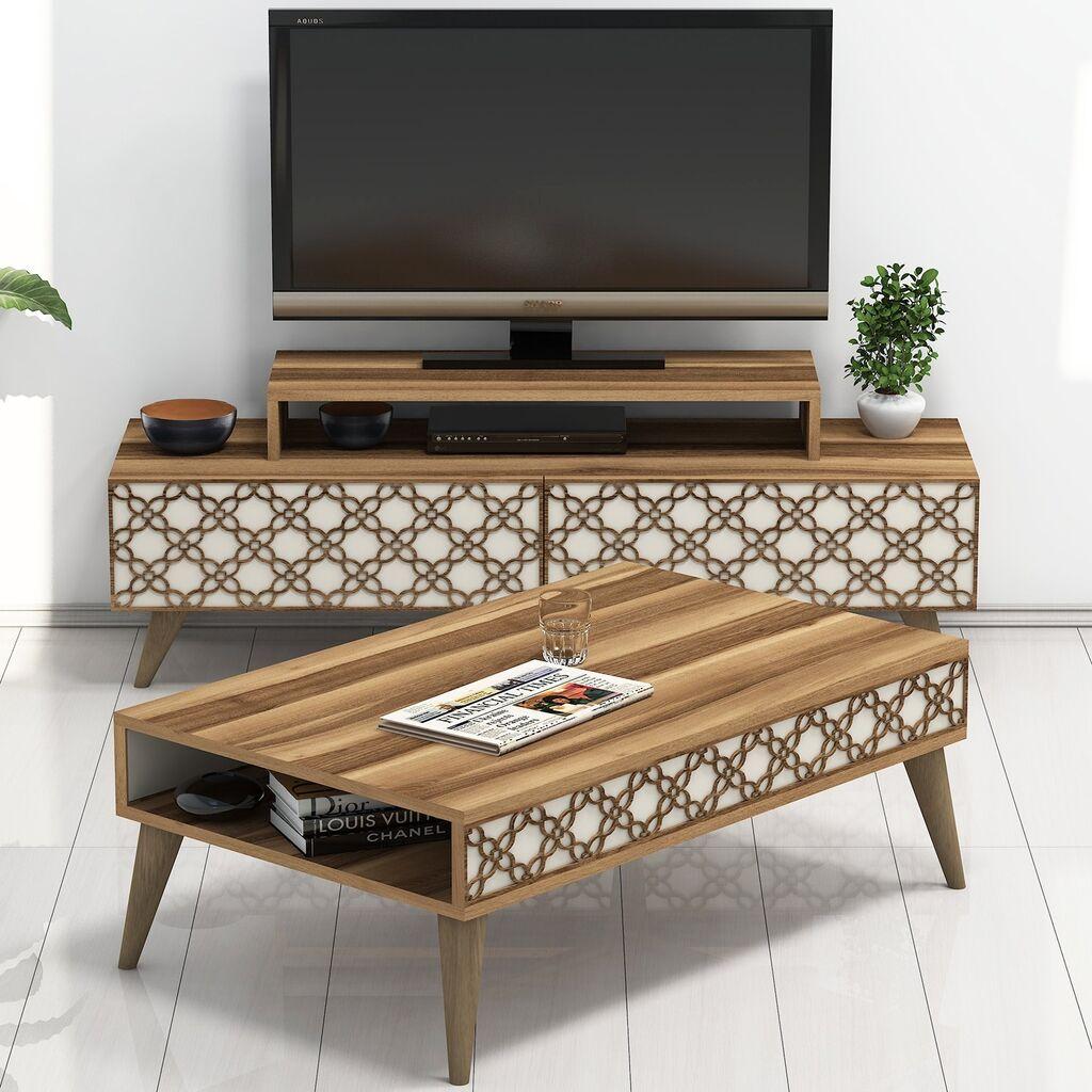 Hanah Home Set TV komoda i klub sto City, Orah-krem