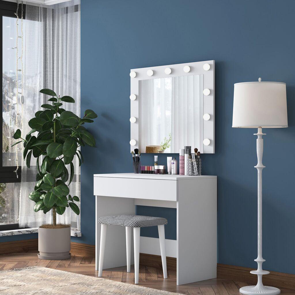 Hanah Home Sto za šminkanje sa tabureom BJ121 - 2934, 90x76.8x45, Beli