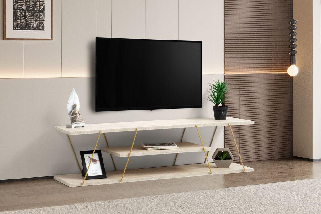 Hanah Home TV komoda Canaz, 120 cm, Krem-zlatna