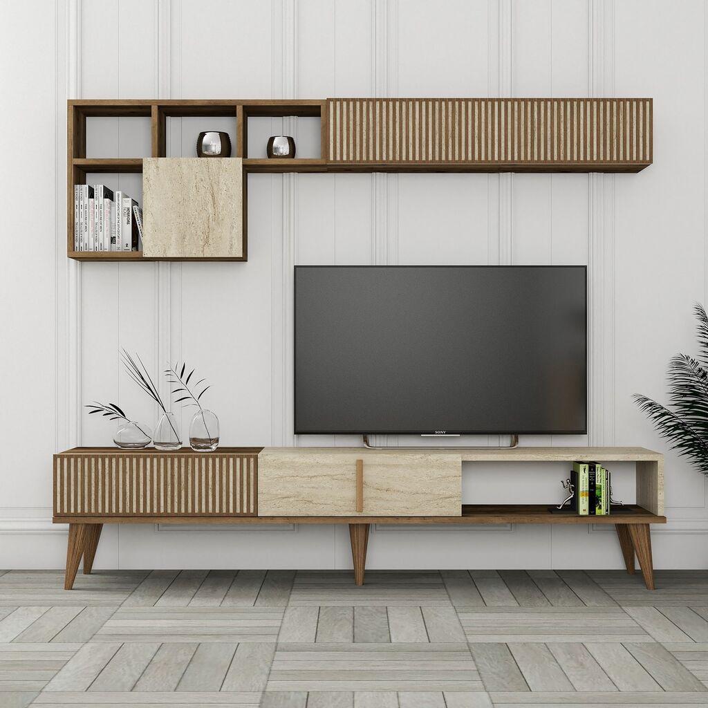 Hanah Home TV komoda sa policama Milan, 180 cm, Krem