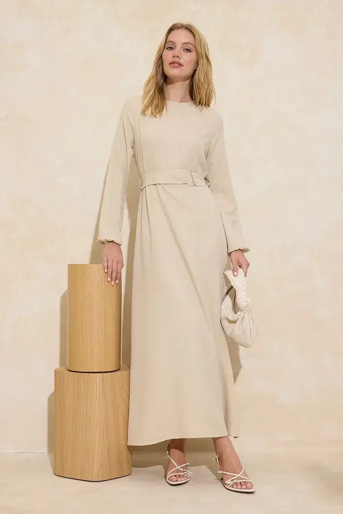 Trendyol Modest Ženska haljina Tctss25Eb00096, Bež