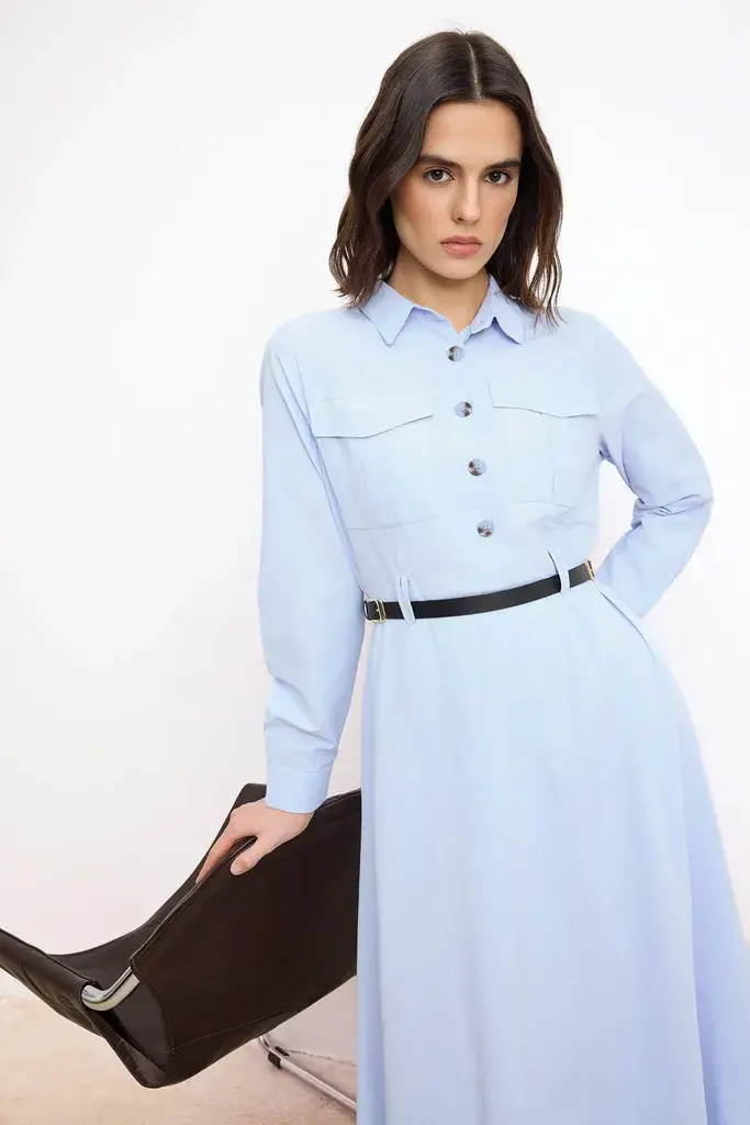 Trendyol Modest Ženska haljina Tctss26Eb00008, Svetloplava