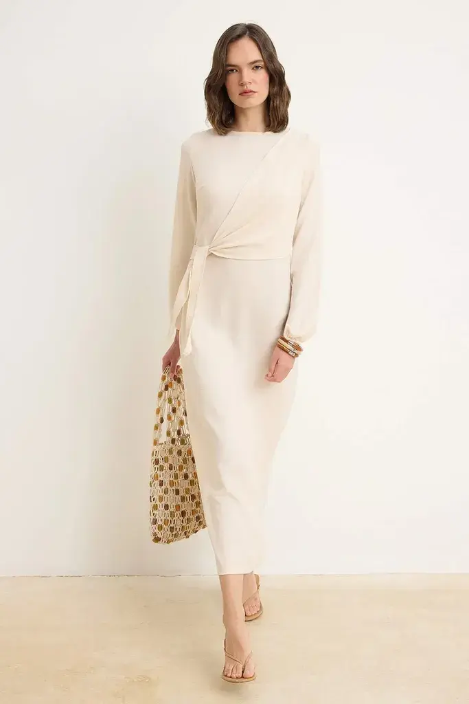Trendyol Modest Ženska haljina Tctss25Eb00129, Krem