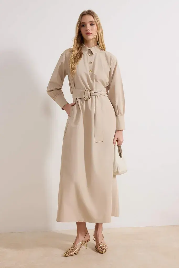 Trendyol Modest Ženska haljina Tctss26Eb00023, Bež