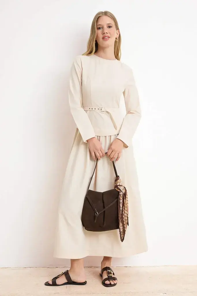 Trendyol Modest Ženska haljina Tctss26Eb00043, Bež