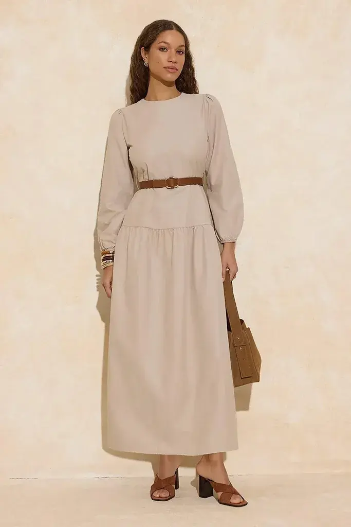 Trendyol Modest Ženska haljina Tctss26Eb00035, Bež