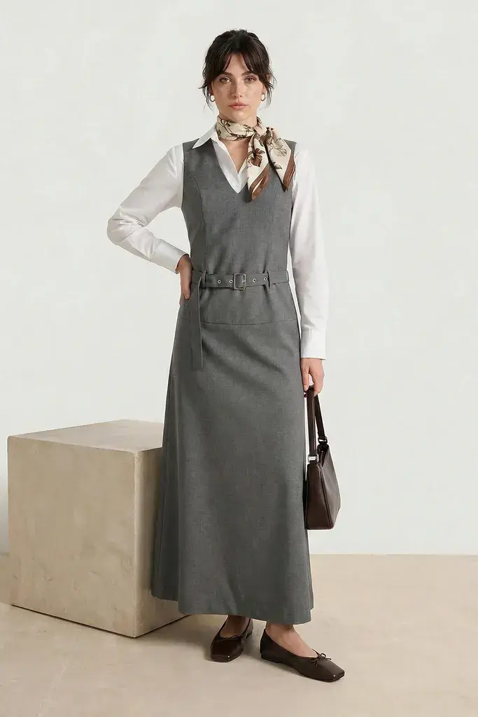 Trendyol Modest Ženska haljina Tctss26Eb00028, Tamnosiva