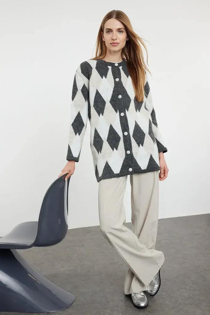 Trendyol Modest Ženski kardigan Tctaw25Th00022, Sivi